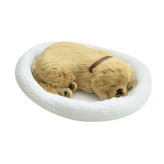 Realistic Sleeping Dog Toy, Breathing Pet Simulation Toy, Soft Fluffy Kids Plush Doll with Cloth Mat, Washable Battery Operated Interactive Gift for Children Ages 3 and Up
