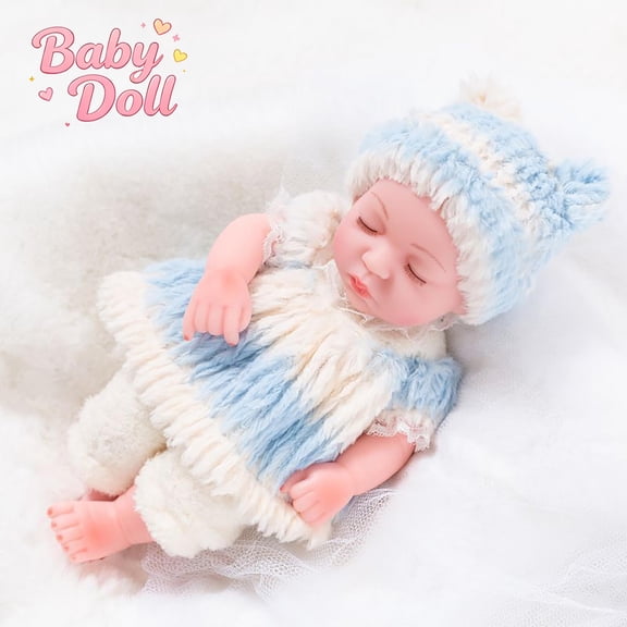 Realistic Sleeping Reborn Newborn Mini Baby Doll, Soft Cloth & Enamel Doll with Clothes, Adjustable Poseable Limbs Play Toy, Cuddly Companion Christmas Birthday Gift for Toddlers Kids Girls Ages 3+