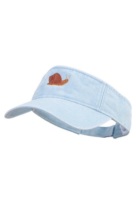Realistic Snail Embroidered Washed Pigment Dyed Cotton Twill Visor - Lt Blue OSFM