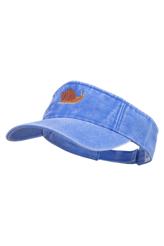 Realistic Snail Embroidered Washed Pigment Dyed Cotton Twill Visor - Royal OSFM