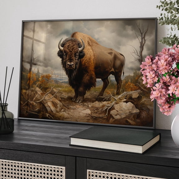 Realistic Southwestern Farmhouse Bison Native American Vintage Country Home Animal, Unframed Poster
