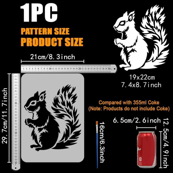 Realistic Squirrel Stencil with Brush 8.3x11.7inch Squirrel Pattern Template Animal Squirrel Stencil Animal Theme Template Realistic Style Stencil for Painting on Wood Fabric Clothes