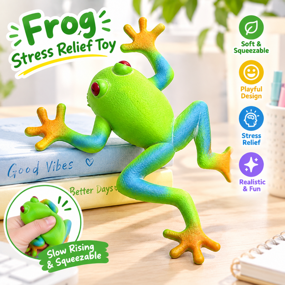 Realistic Squishy Frog Stress Relief Toy, Stretchable Soft Rubber Frog Fidget Squeeze Toy, Novelty Prank Sensory Toy for Kids and Adults