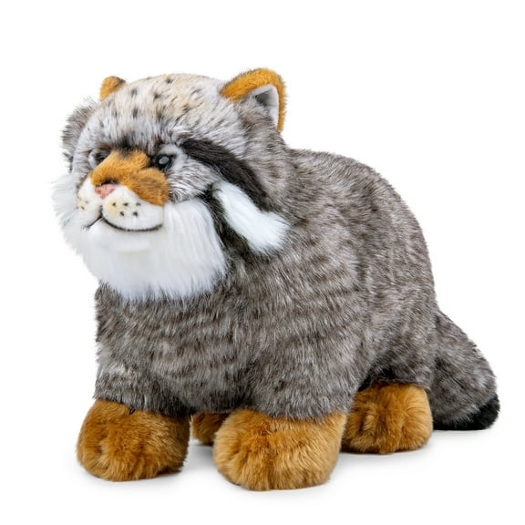 Realistic Standing Pallas Cat Stuffed Animal,Soft Pallas Cat Plush Toy, Lifelike Cat Animal Toy for Boy,Girl Toys,Gifts for Kids,Home Decor,Hugging Toy-Gray 12.6"