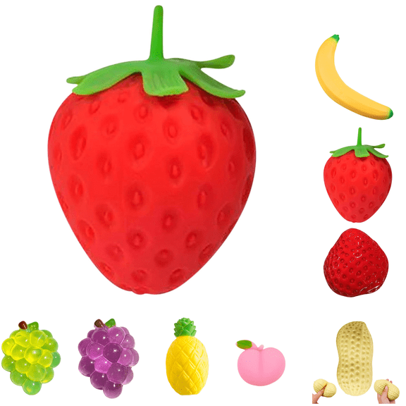 Squeezable Strawberry Fidget Toys, Slow Rebound Fruit Sensory Ball, for Stress Relief Party Favor Supplies Birthday Gifts