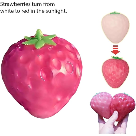 Realistic Strawberry squishies Slow Rising Stress Relief Ball, Light Sensitive Color Changing Fruit Squeeze Fidget Toy for Anxiety Relaxation & Party Favor