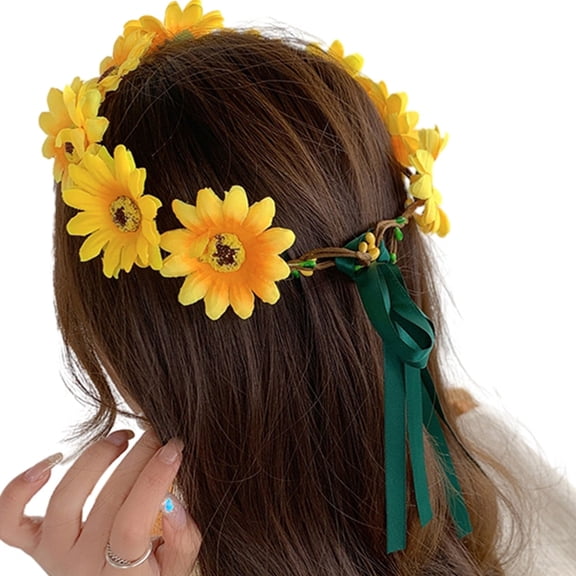 Realistic Sunflower Garland Headband Crown Headpiece Tiaras Flower Hairband Women Wedding Party Accessories