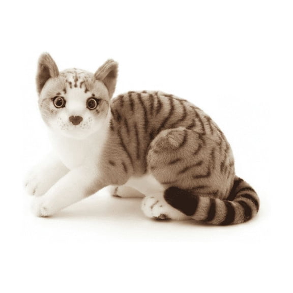 Realistic Tabby Cat Plush Toy, Lifelike Stuffed Cat Animal, Soft Cuddle Buddy for Kids Toddlers Cat Lovers, Perfect Birthday Gift for Boys Girls