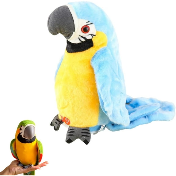 Realistic Talking Parrot Toy - Lifelike Interactive Electric Bird with Flapping Wings & Voice Recording, Repeats Sounds & Sings, Fun Cat Toy & Novelty Gift (Blue)