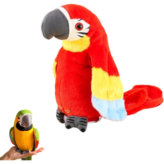 Realistic Talking Parrot Toy - Lifelike Interactive Electric Bird with Flapping Wings & Voice Recording, Repeats Sounds & Sings, Fun Cat Toy & Novelty Gift (red)