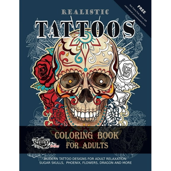 Realistic Tattoos Coloring Book for Adults, (Paperback)