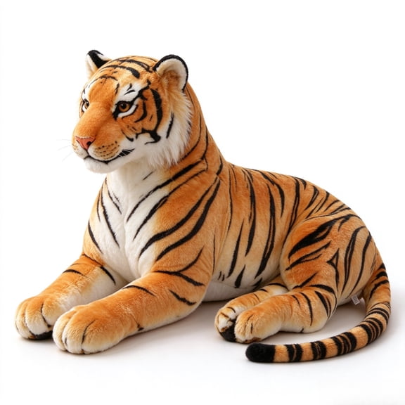 Realistic Tiger Plush Toy, Lifelike Orange & White Tiger Stuffed Animal, Soft Wild Animal Plush Doll, 3 Sizes 9.84in/11.81in/13.78in, Cute Cuddly Tiger Pillow Gift for Kids & Animal Lovers