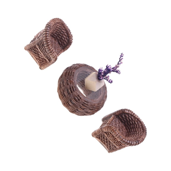 Realistic Tiny Rattan Furniture Set Resin Construction For Miniature Room Arrangement Projects