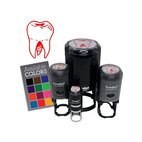 Realistic Tooth Molar Sparkling Clean Dental Self-Inking Rubber Stamp Ink Stamper for Stamping Crafting Planners - 1/2 Inch Mini - Brown Ink