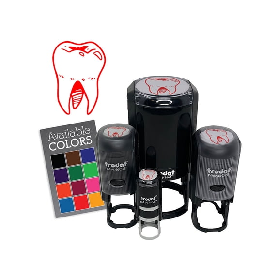 Realistic Tooth Molar Sparkling Clean Dental Self-Inking Rubber Stamp Ink Stamper for Stamping Crafting Planners - 1/2 Inch Mini - Brown Ink