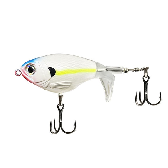 Realistic Topwater Bass Lure with Propeller Tail Fishing Bait with Sharp Treble Hooks for Predatory Fish Saltwater Trout Inshore Pond Freshwater River