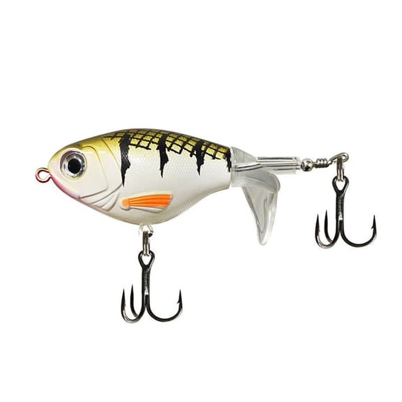 Realistic Topwater Bass Lure with Propeller Tail Fishing Bait with Sharp Treble Hooks for Predatory Fish Saltwater Trout Inshore Pond Freshwater River
