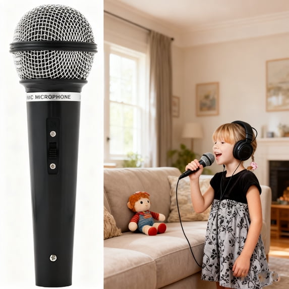 Realistic Toy Microphone Prop for Kids - Lightweight, Durable Simulation Microphone for Birthday Parties, Performances, and Imaginative Play Black