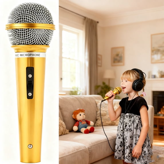 Realistic Toy Microphone Prop for Kids - Lightweight, Durable Simulation Microphone for Birthday Parties, Performances, and Imaginative Play Gold