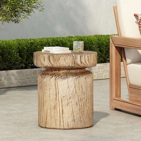 Realistic Tree Stump Side Table, Lightweight Concrete End Table for Indoor & Outdoor, Rustic Wood-Look Stool, Multi-Purpose Stand, Weather-Resistant Table, No Assembly Required, Natural Wood