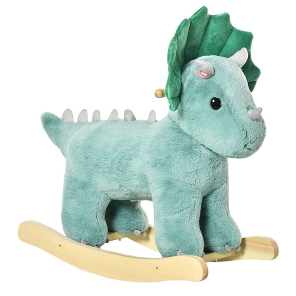 Realistic Triceratops Ride-On Plush Toy with Sounds for Kids Ages 3-6, Green Dinosaur Rocking Horse
