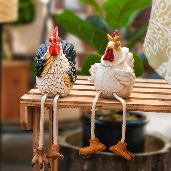 Realistic Turkey Statue with Dangling Legs, 2Pcs Lifelike Sitters Chicken Sculptures, Animal Turkey Statue for Shelves Windowsills Bedroom,Funny Thanksgiving Tabletop Turkey Figurines