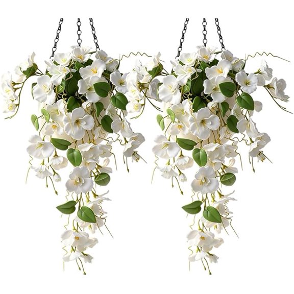 Realistic UV Resistant Artificial Hanging Flowers for Outdoors, 2 Pcs Fake Silk Plants for Porch Patio by Brand (White) (k)