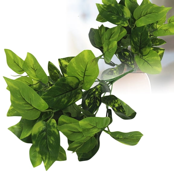 Realistic Variegated Artificial Golden Pothos Leaf Bush Pothos Foliage Stem For Vertical Wall Courtyard Landscaping Wedding Backdrop Green Arrangement Decoration (Green-33cm)