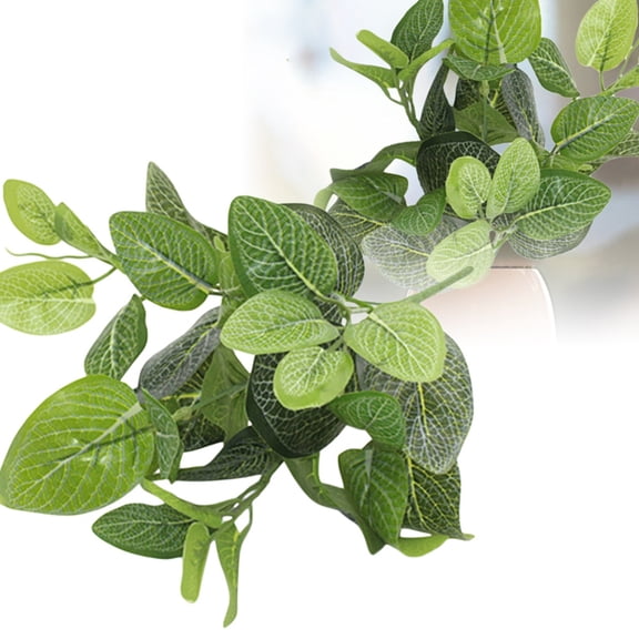 Realistic Veined Artificial Fittonia Leaf Bush Greenery Stem For Vertical Wall Landscaping Wedding Backdrop Indoor Outdoor Green Arrangement Decor (Green-33cm)