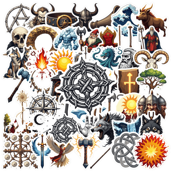 Realistic Viking Theme Stickers, Waterproof Viking Theme Sticker for Water Bottle Laptop Phone Cases Planner Skateboard Luggage Helmet Party Favor Decor, Ideal for Adults Teens Teacher Rewards