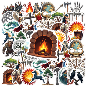 Realistic Viking Theme Stickers, Waterproof Viking Theme Sticker for Water Bottle Laptop Phone Cases Planner Skateboard Luggage Helmet Party Favor Decor, Ideal for Adults Teens Teacher Rewards