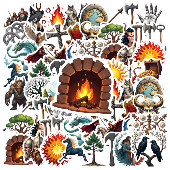 Realistic Viking Theme Stickers, Waterproof Viking Theme Sticker for Water Bottle Laptop Phone Cases Planner Skateboard Luggage Helmet Party Favor Decor, Ideal for Adults Teens Teacher Rewards
