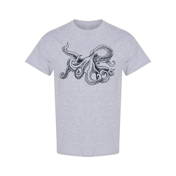 Realistic Vintage Octopus Sketch T-Shirt Men -Image by Shutterstock, Male XX-Large