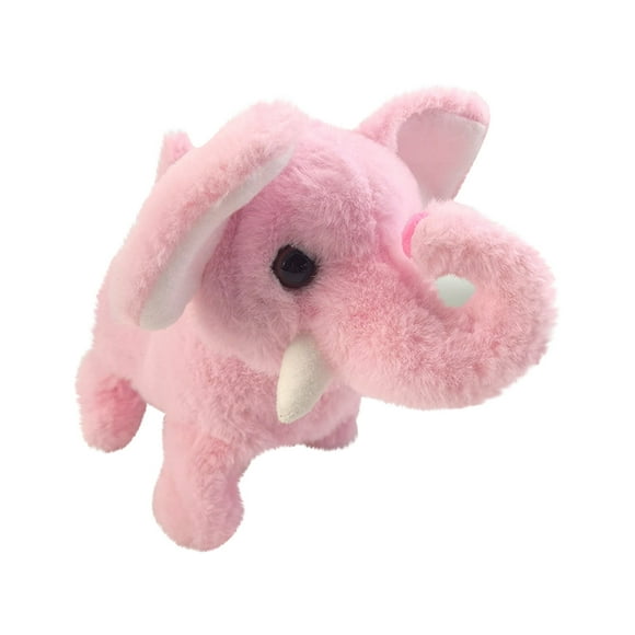Realistic Walking Elephant Plush Toy with Moving Tail, Interactive Electric Stuffed Animal Companion for Kids, Soft Pink Big-Ear Elephant with Sound Chip, Nursery Decor