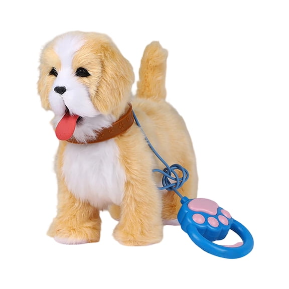 Realistic Walking Plush Puppy Dog with Leash, 7.1in Electronic Pet Toy Walks and Barks, Interactive Stuffed Animal Prop 9Inch
