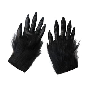 Realistic Werewolf Claws Gloves Props,Halloween Monster Cosplay Props,Black Gorilla Glove,Furry Faux Fur Wolf Claw Glove for Halloween Party Carnival,Horror Hairy Werewolf Claw Gloves