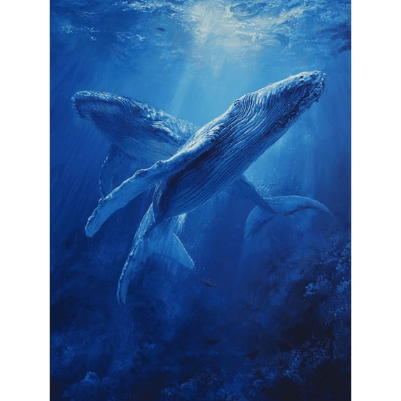 Realistic Whale Canvas Print, Ocean Marine Life Wall Art for Living Room Bedroom Office Hotel Bathroom