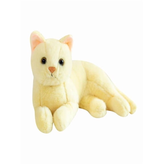 Realistic White Cat Stuffed Animal - 12 Inches Lifelike Simulation Cat Plush Toy, Cute Realistic Kitty Doll, Soft Cuddly Kitten Stuffed Animal for Kids’ Birthday Gifts & Home Decor,Yellow