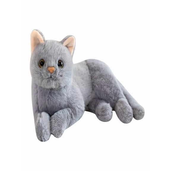 Realistic White Cat Stuffed Animal - 12 Inches Lifelike Cat Plush Toy, Cute Realistic Kitty Doll, Soft Cuddly Kitten Stuffed Animal for Kidsâ Birthday Gifts & Home Decor,Grey