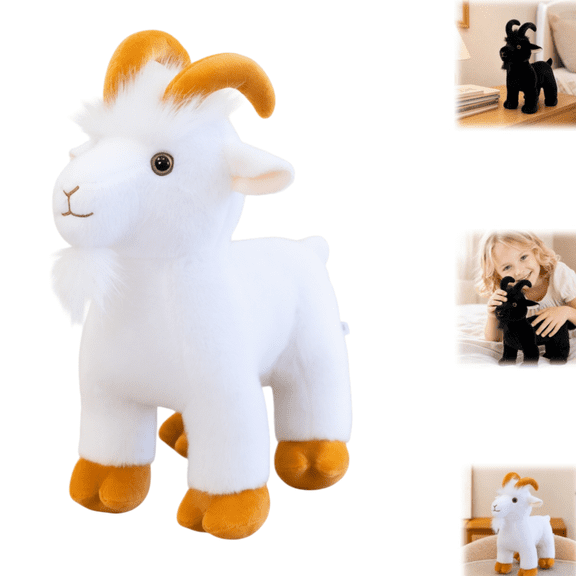 Realistic White Mountain Goat Stuffed Animal Plush Toy Lifelike Standing Goat Plush Figure for Kids Birthday Gift Home Tabletop Decor Collection