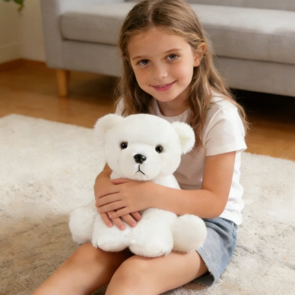 Realistic White Polar Bear Stuffed Animal, Soft Cuddly Plush Toy with PP Cotton, Cute Stuffed Bear Companion for Kids & Adults