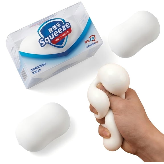 Realistic White Soap Squishy Toys - Soft Dough Squeeze Fidget Stress Ball for Sensory Relief, Anti-Anxiety Desk Decor & Fun Gag Gift for Party Favours