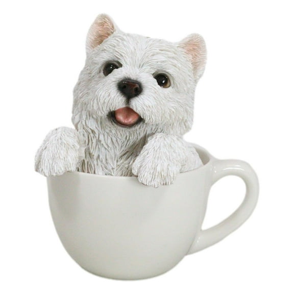 Realistic White Westie Dog in Teacup Statue 6"H Pet Pal West Highland Terrier