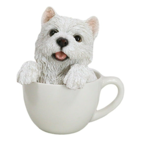 Realistic White Westie Dog in Teacup Statue 6"H Pet Pal West Highland Terrier