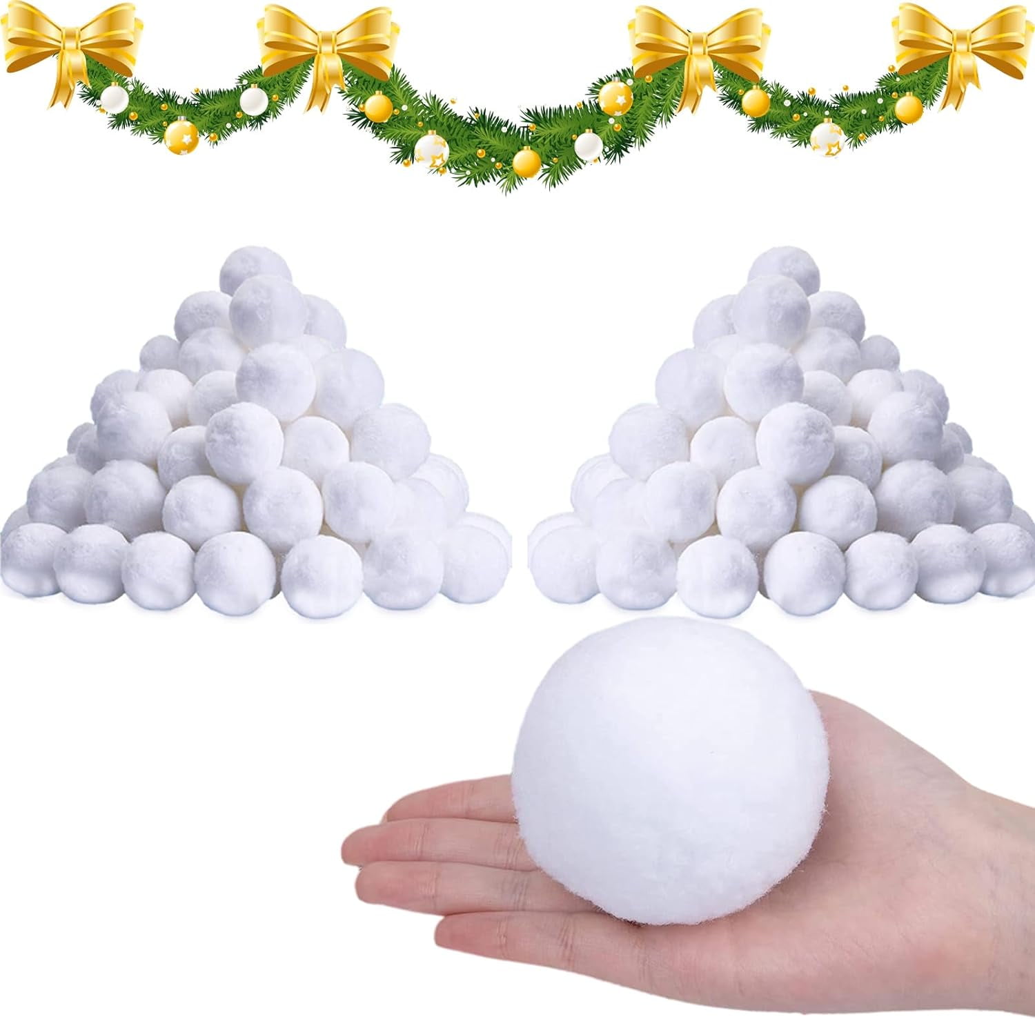 Realistic Winter Snowball Pack, 100 Soft White Fake Snowballs for Snow