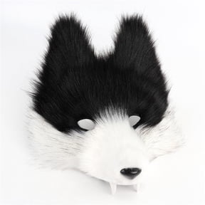 Realistic Wolf Mask with Teeth,Half Face Plush Fursuit Werewolf Mask,Furry Therian Fox Wolf Masks for Halloween Carnival Party