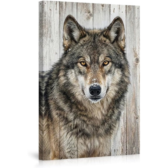 Realistic Wolf Portrait Wall Art Poster Wilderness Animal Decor Rustic Wooden Background Prints Nature Inspired Home Decor for Bedroom Living Room Office-