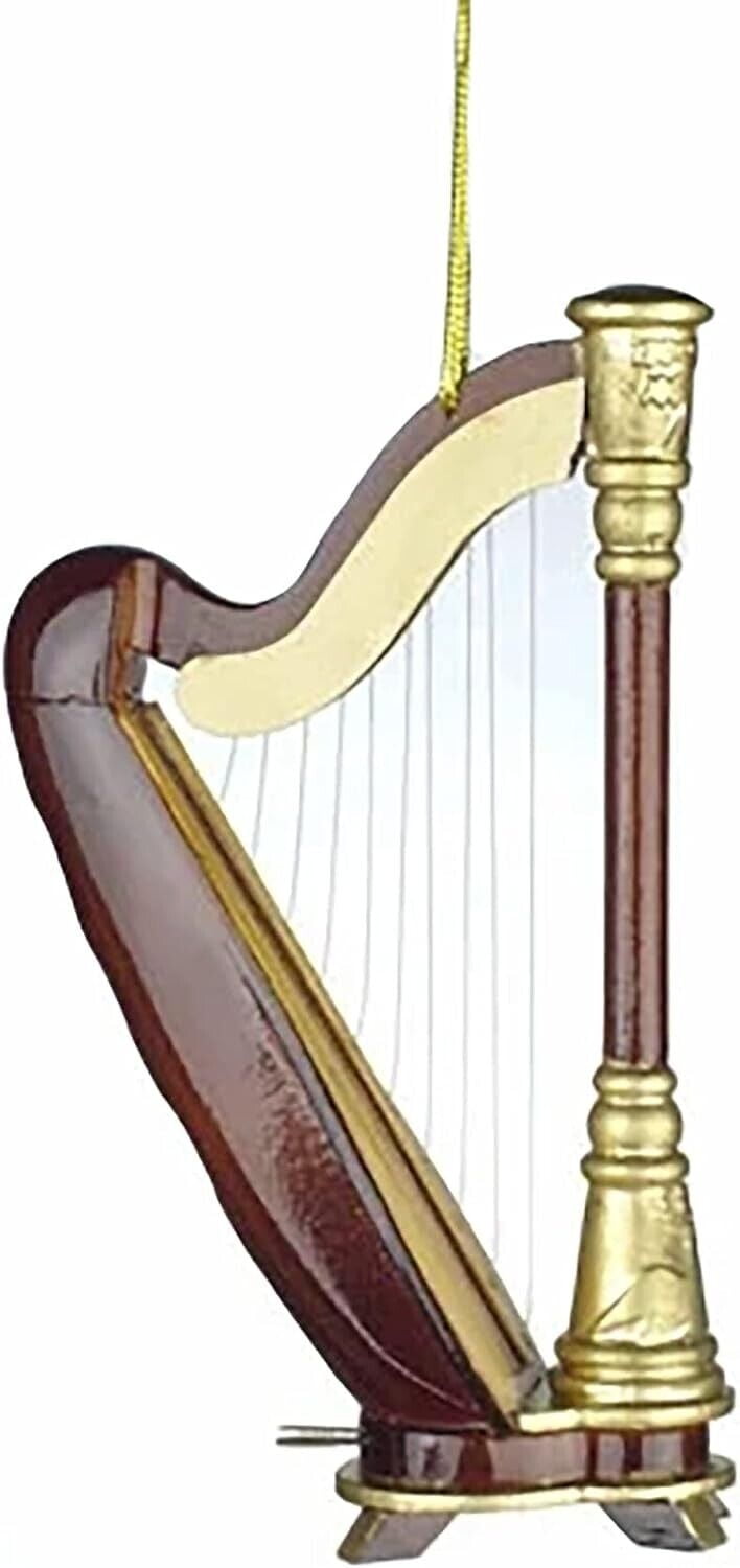 Realistic Wooden HARP Musical Instrument Christmas Ornament by Broadway