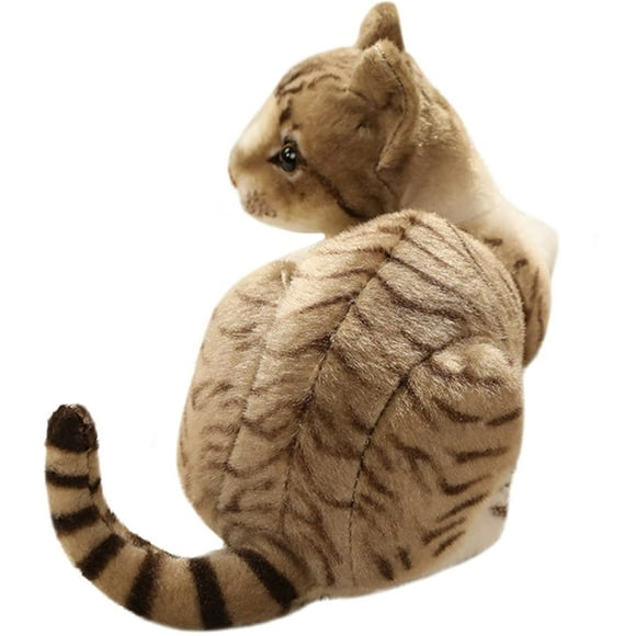 Realistic Yellow Tabby Cat Plush Gray Kitten Toy Lifelike American Shorthair Cat Kitty Stuffed Animals Dolls Gifts for Kids Xmas,12.9Inch