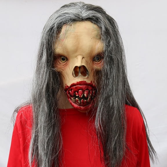 Realistic Zombie Head Mask with Hair,Halloween Scary Zombie Costume,Horror Ghost Mask